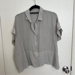 Everlane Clean Silk Short Sleeve Square shirt - black & white stripe